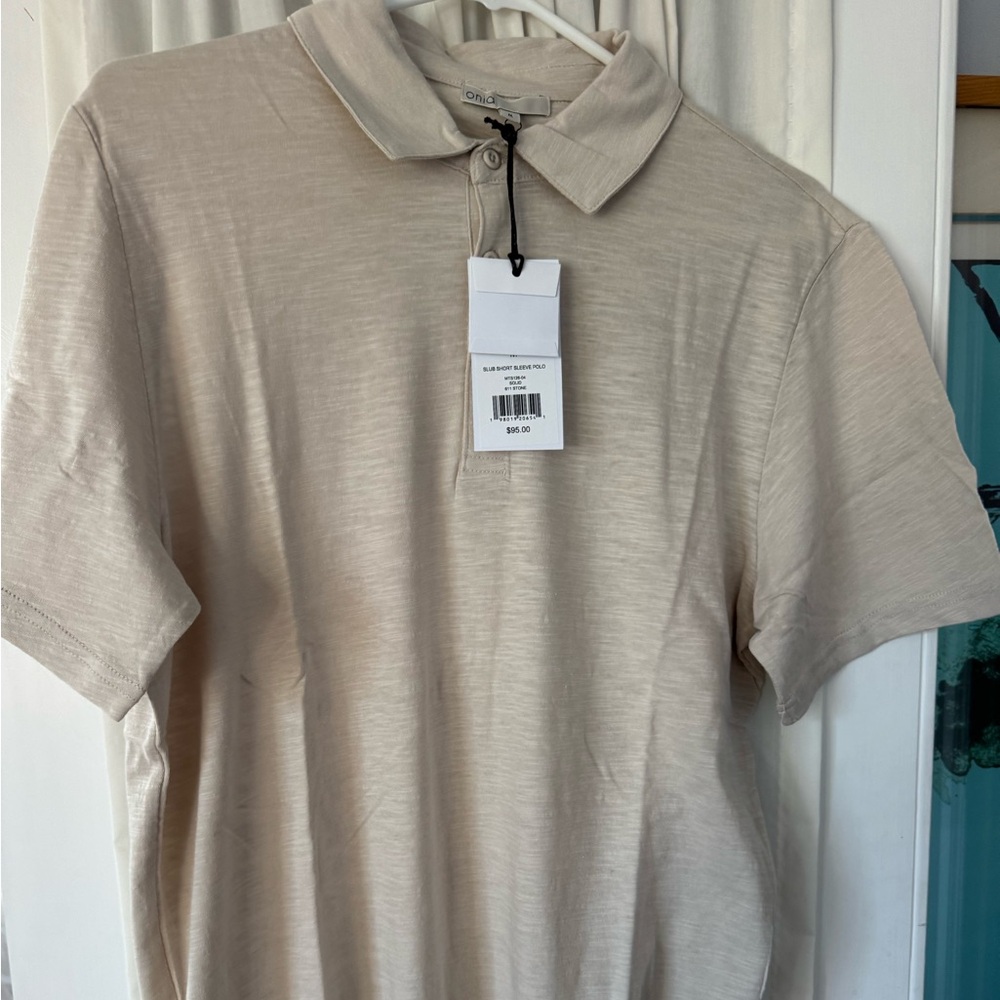 Onia Slub Short Sleeve Polo in Stone